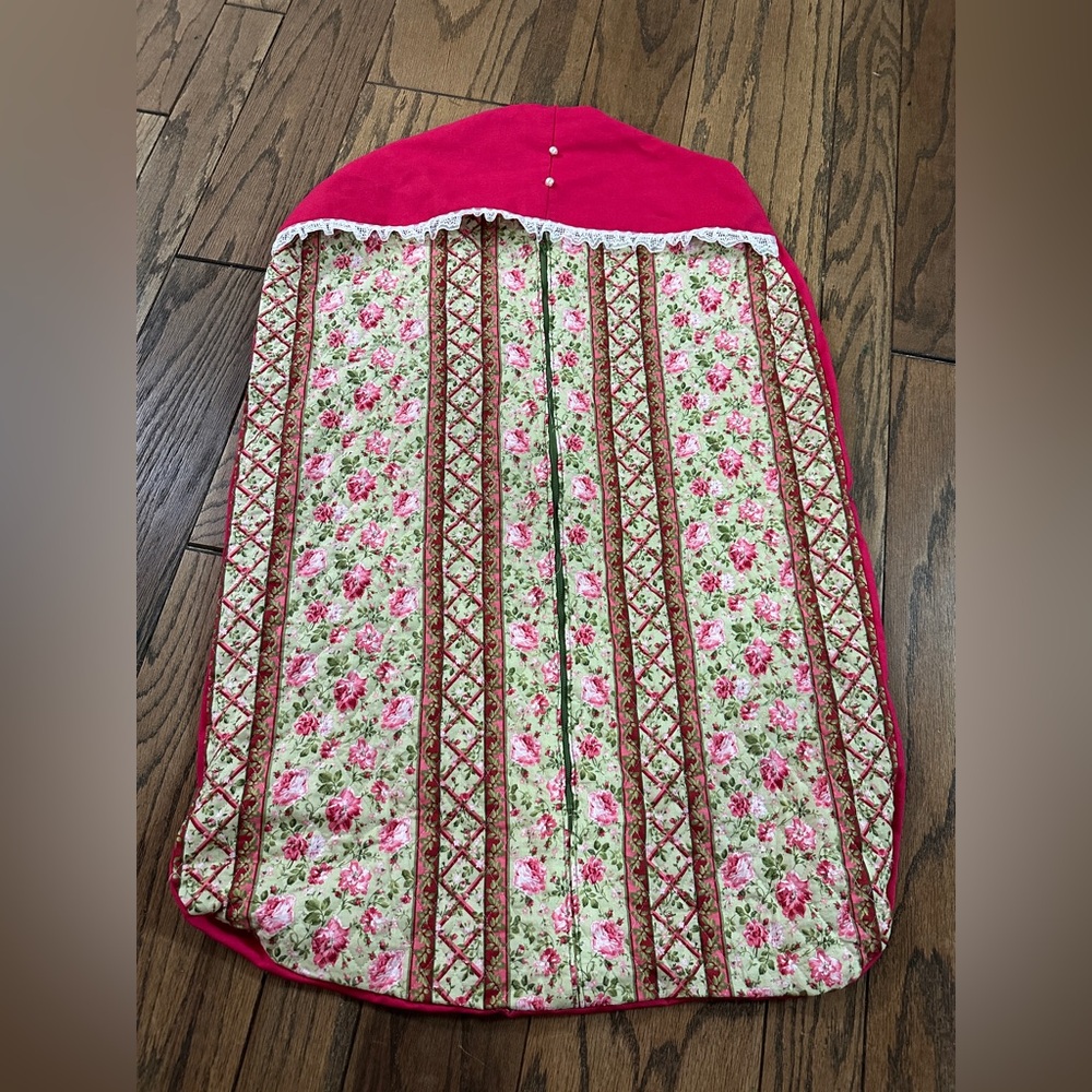 Vintage Handmade Child Garment Bag Travel Clothing Bag Pink Floral Pearl Accents